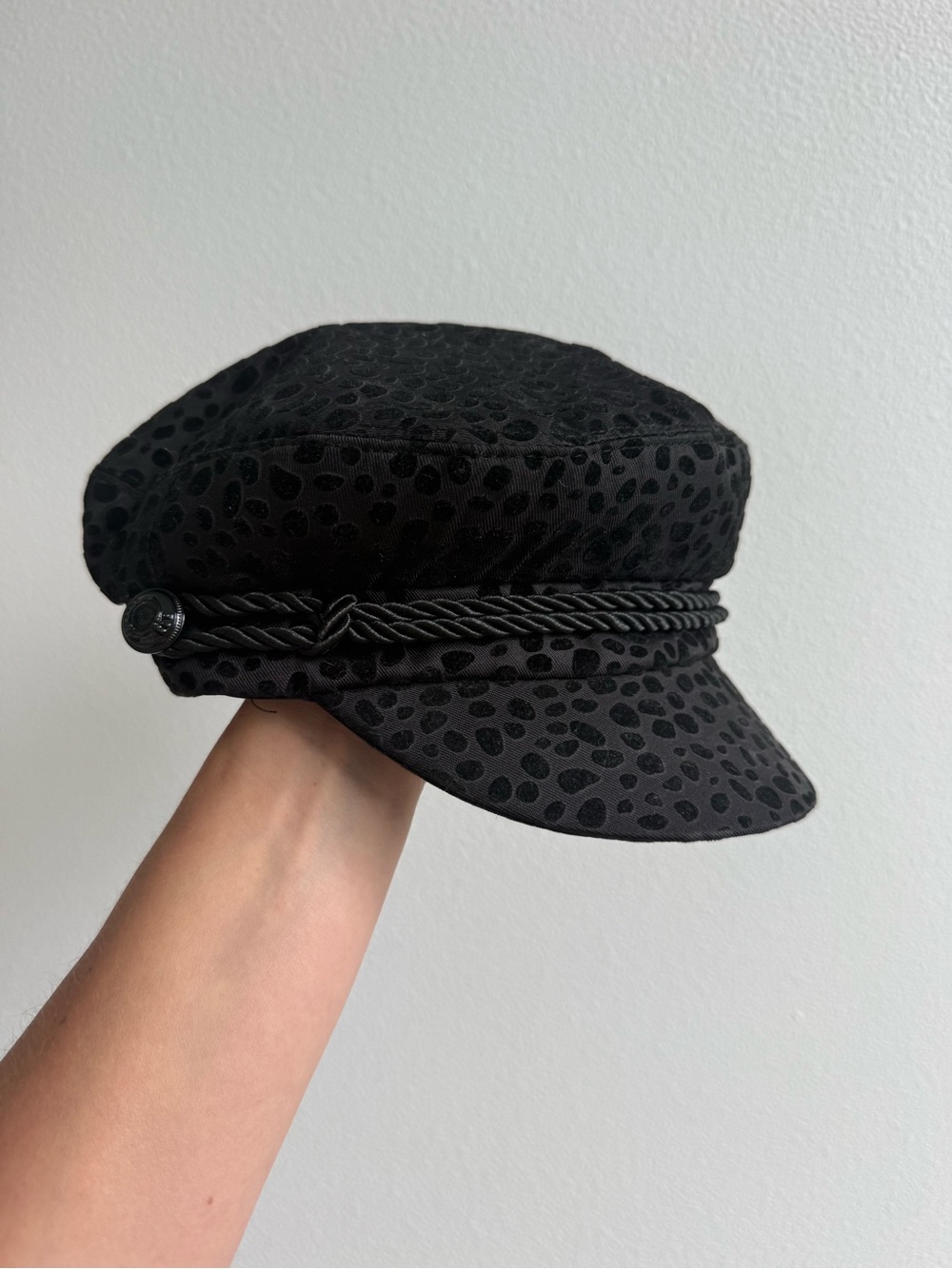Scotch & Soda Black Patterned Baker Boy Cap with Braided Trim